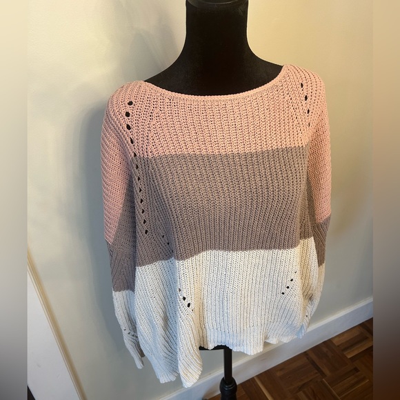 Stripped Pink brown and white XL knitted sweater - Picture 2 of 7